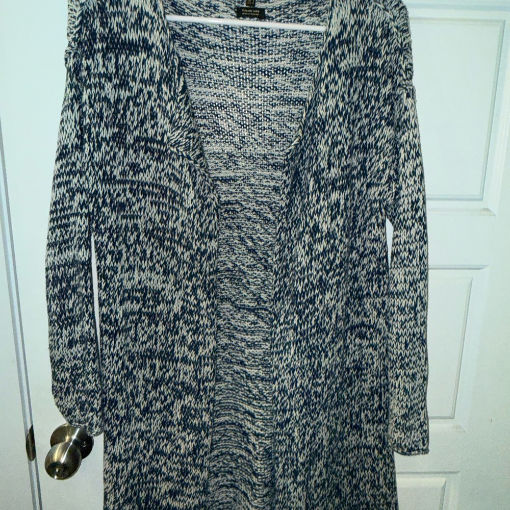Massimo Dutti Navy and Cream Cardigan Italian Yarn Size Small